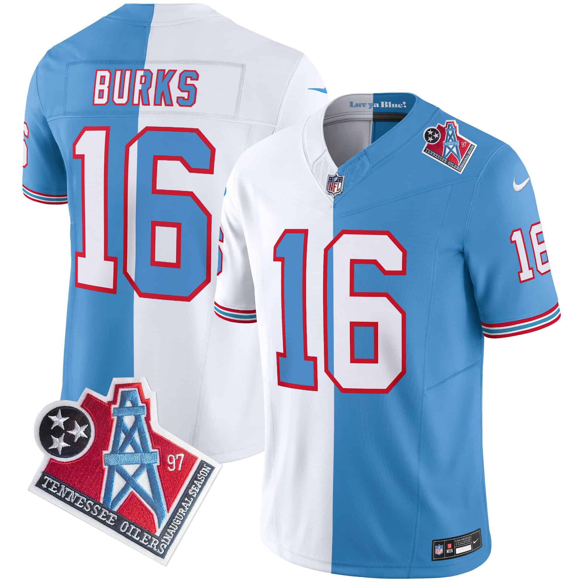 Men Tennessee Titans 16 Burks Light Blue with white 1997 Throwback 2024 Nike Limited Vapor NFL Jersey